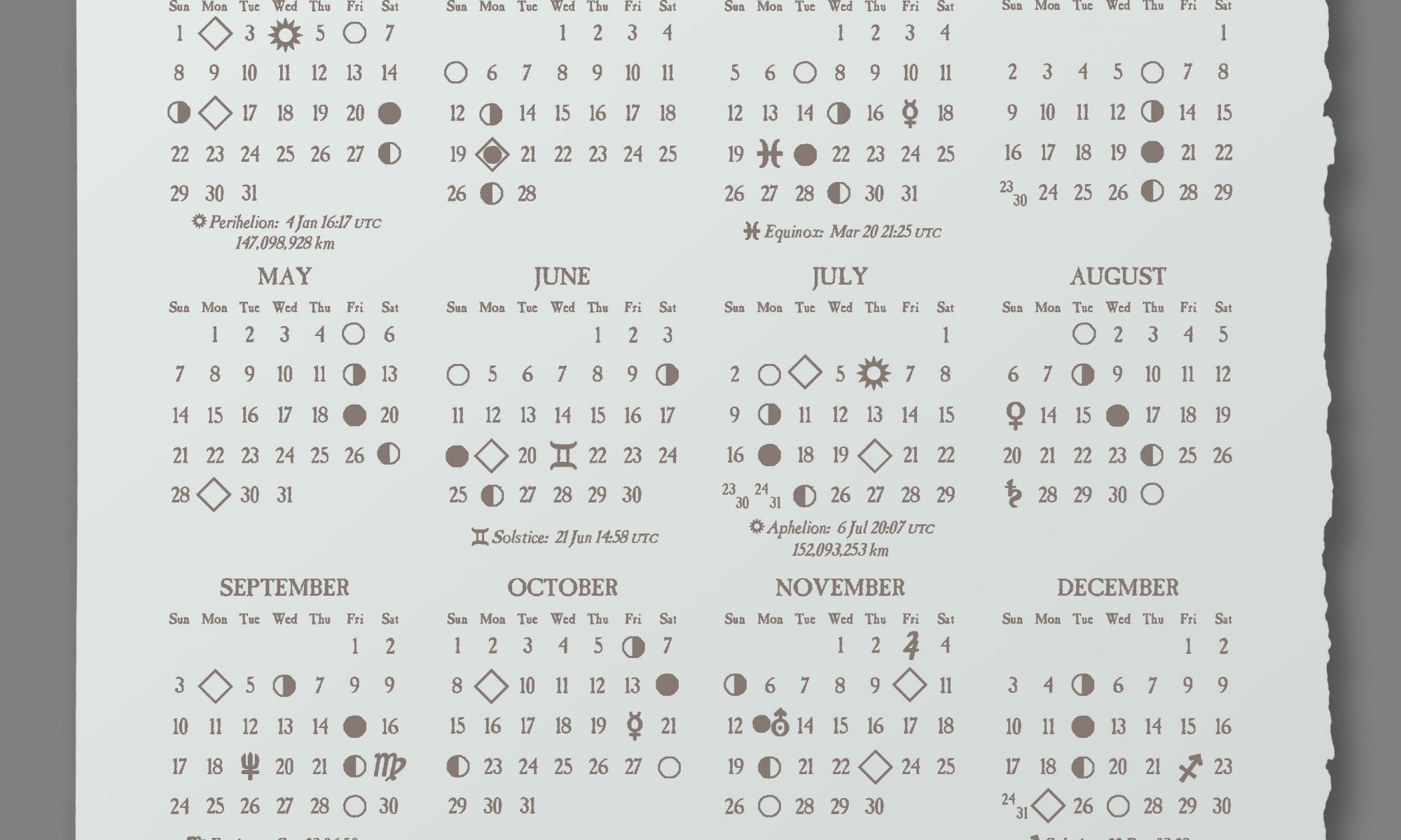 2023 Astronomical Calendar Reflex Letterpress