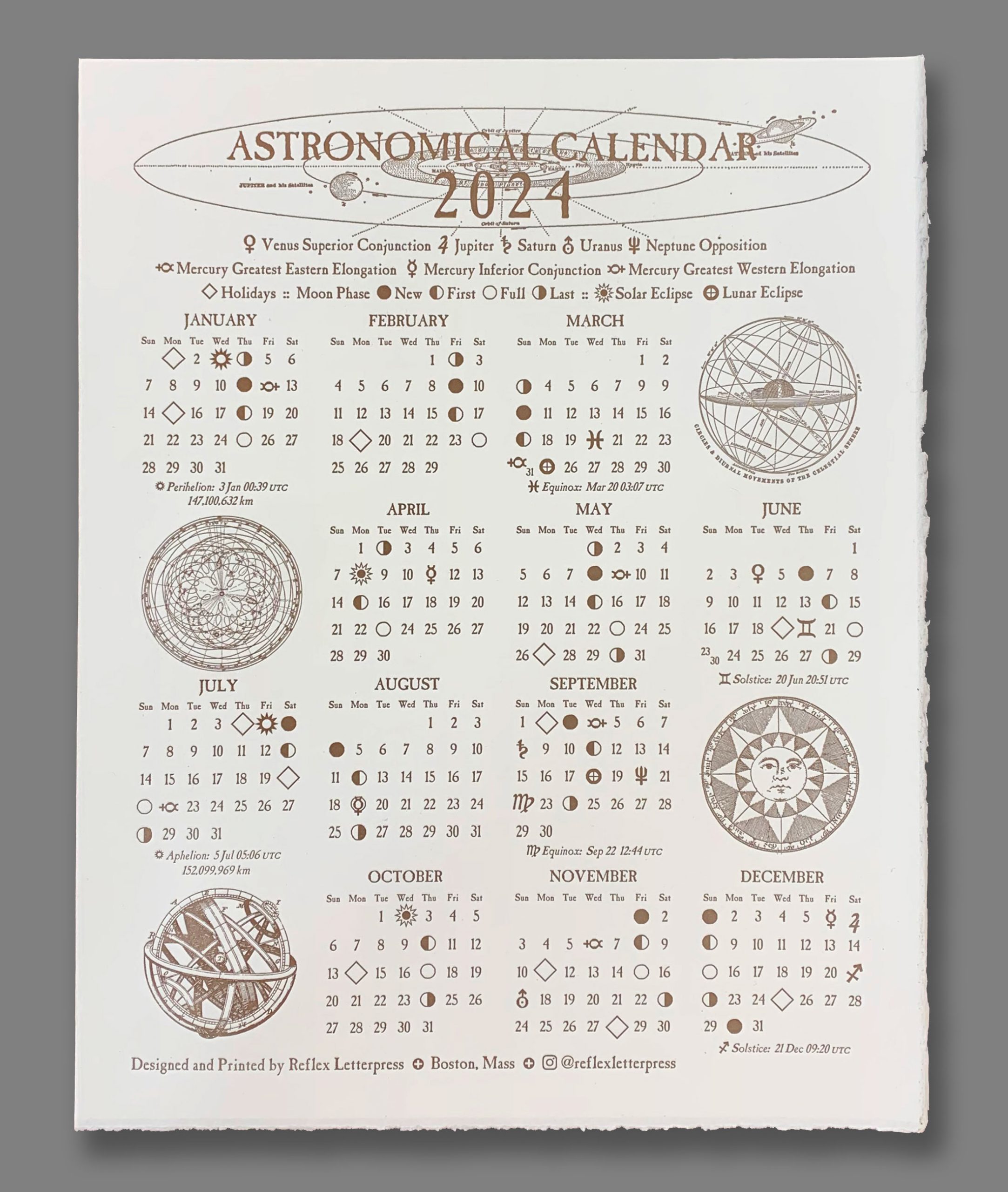2024 Astronomical Calendar Reflex Letterpress