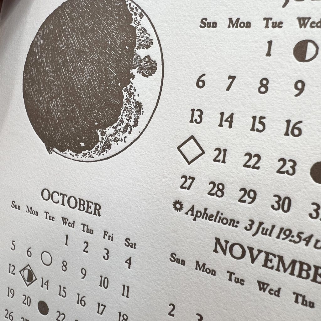 2025 Astronomical Calendar Reflex Letterpress